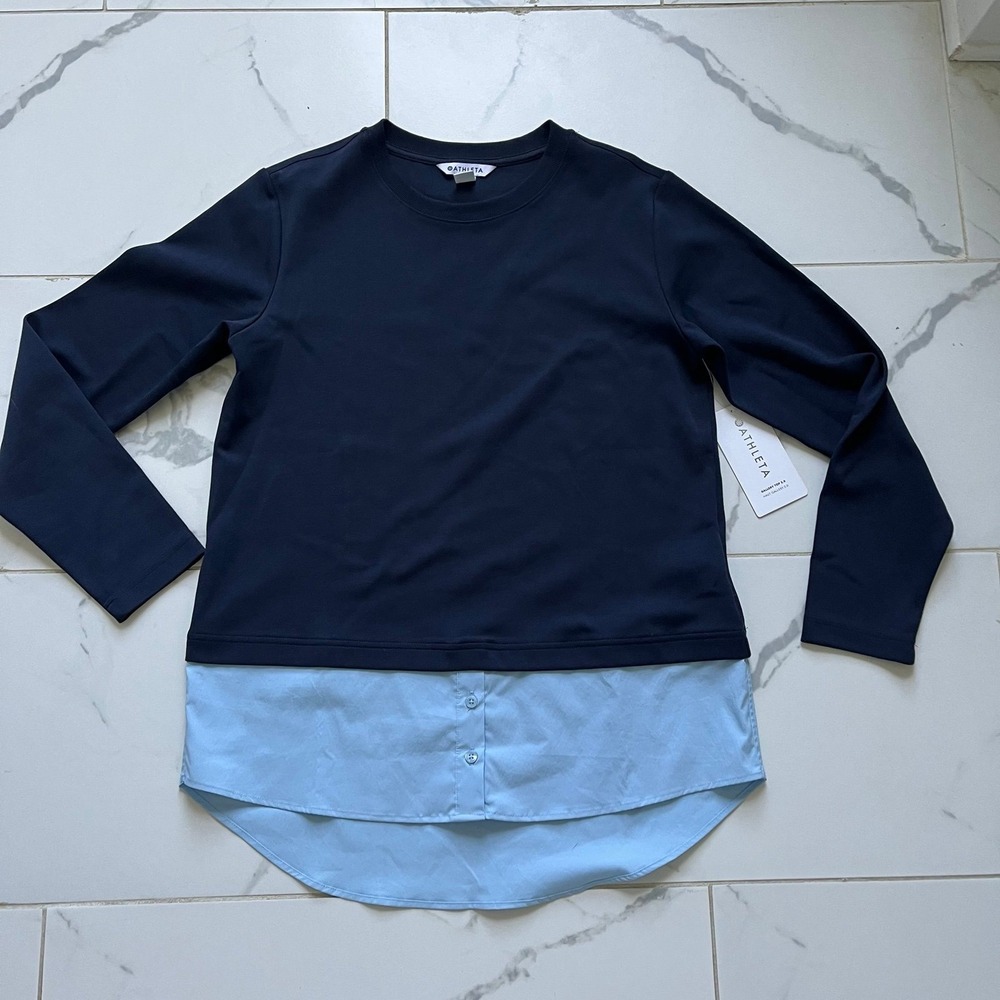 NWT Athleta Gallery Top 2.0 Navy Blue Chambry sz small